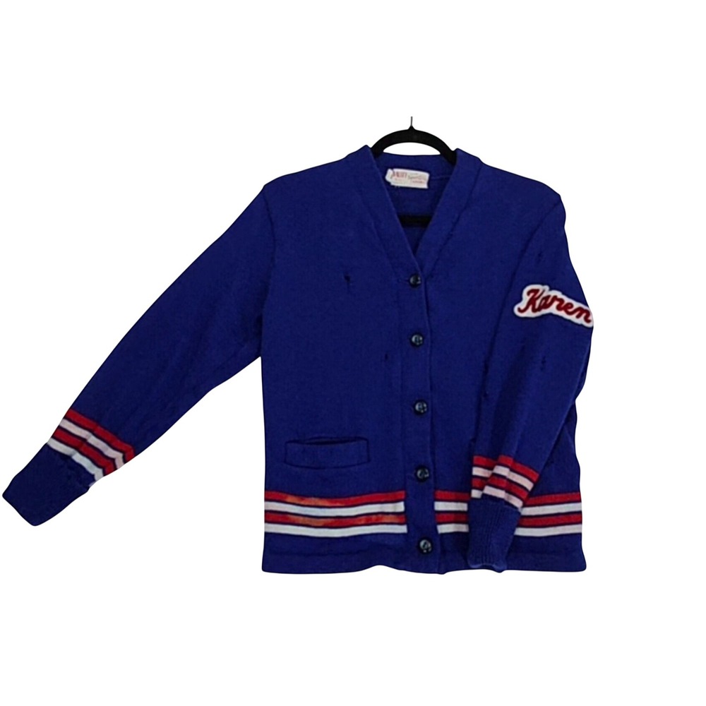 Zombie Cheerleader Costume S Wool cardigan 50s Vtg Bue Red Letterman Jacket